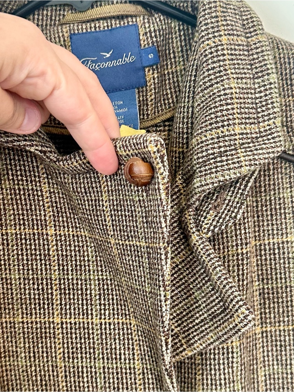 Faconnable Brown Plaid Wool Toggle Pea Coat - Size: Small - Picture 4 of 8